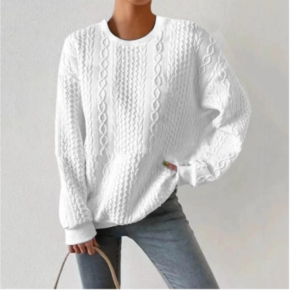 SABO SKIRT AUSTRALIA Women's White Cable Knit Oversized Sweater Coastal Small